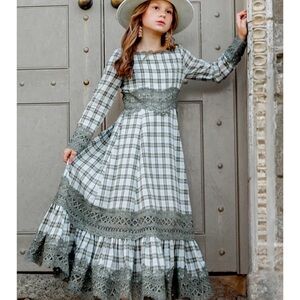 Joyfolie Gray Plaid Dress with Lace Accents